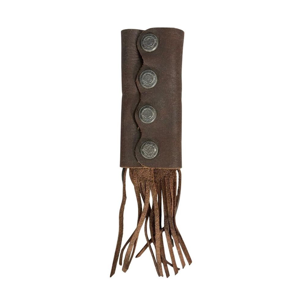 Harley Davidson Vintage Leather Ponytail Hair Wrap Fringe Concho Biker Y2K Brown